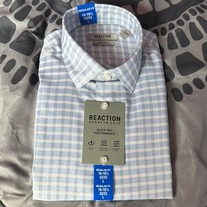 NWT Kenneth Cole Reaction Men's Light Blue Plaid Dress Shirt